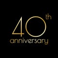 40th anniversary icon. 40 years celebrating and birthday golden logo. Vector illustration. Royalty Free Stock Photo